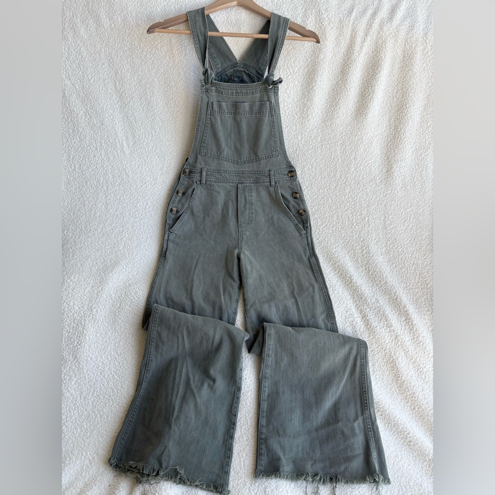 Aerie Wide Leg Denim Overalls Green